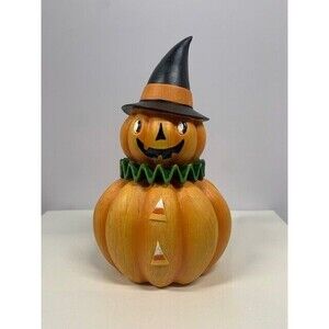 Halloween Decor  NEW Ceramic Pumpkin Character Orange  with Black Hat   Decor